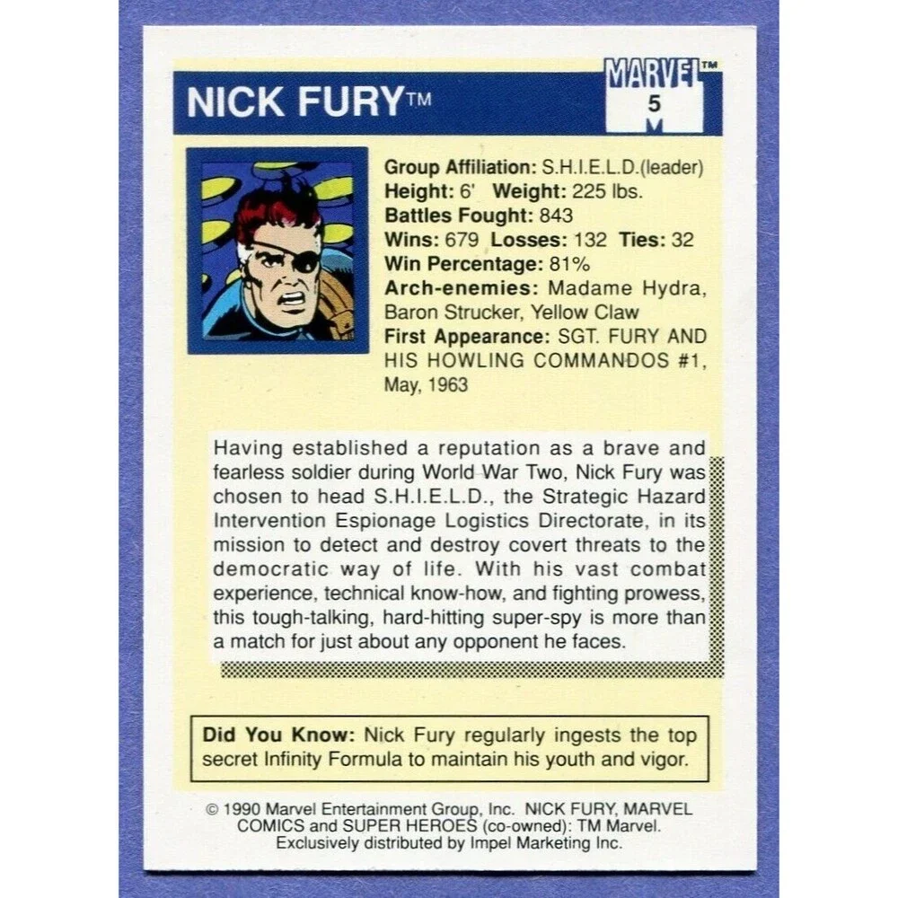 1990 Marvel Universe Card - #5 Nick Fury